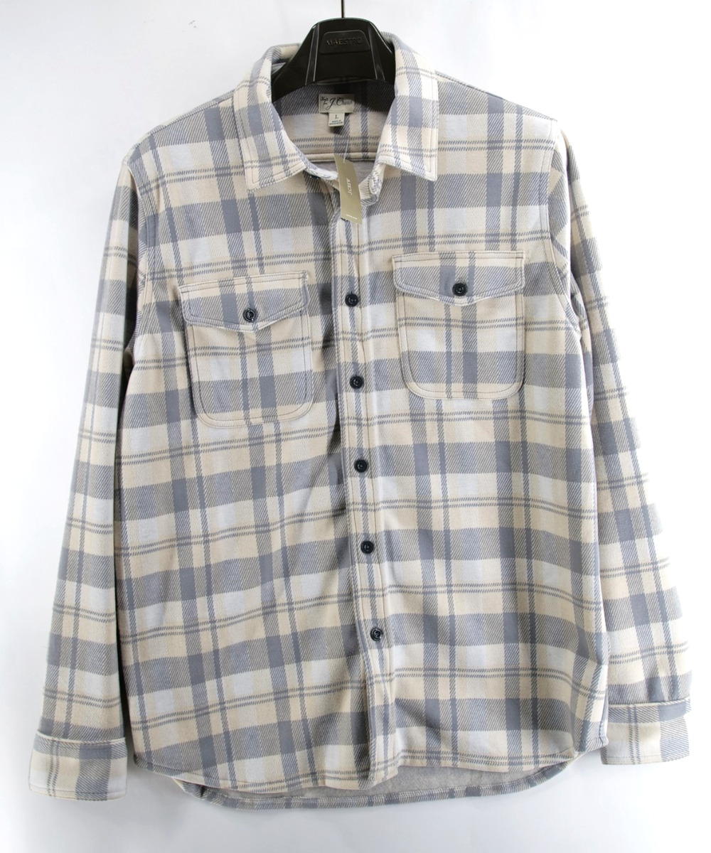 Knit for J. Crew Thick Flannel Mens Button Up Size Large Blue Gray Plaid NWT
